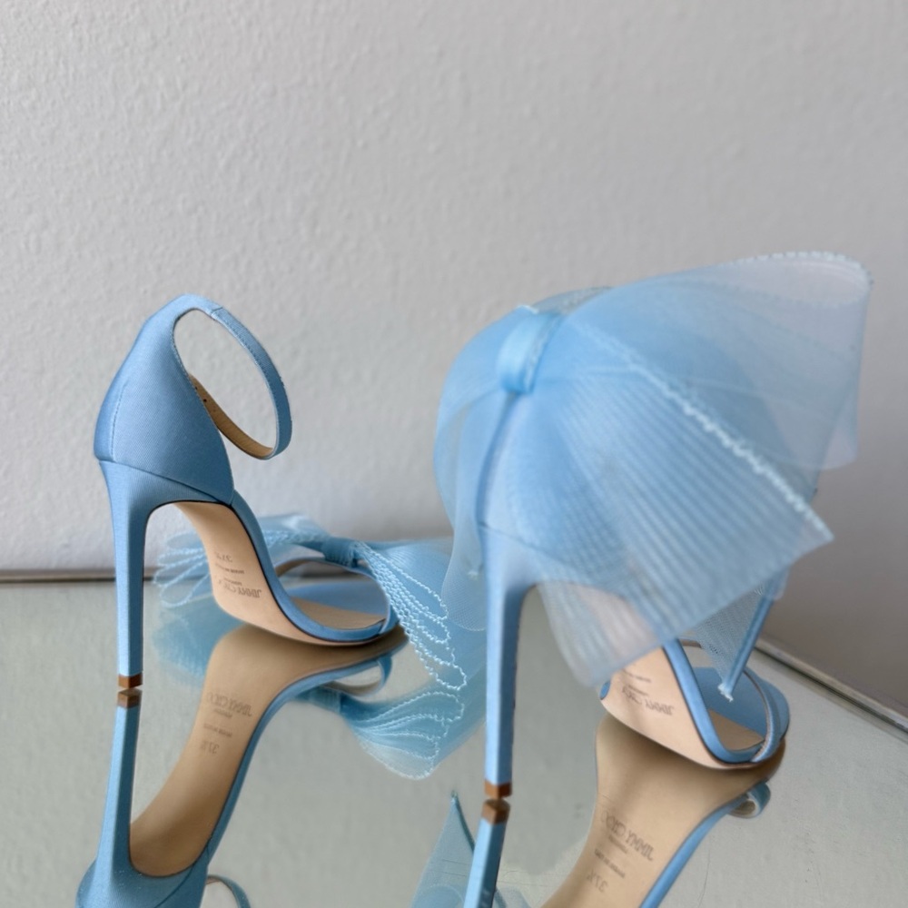 New Jimmy Choo Blue Aveline 100 Bow-trimmed Sandals $1,195 37.5 - Picture 10 of 13